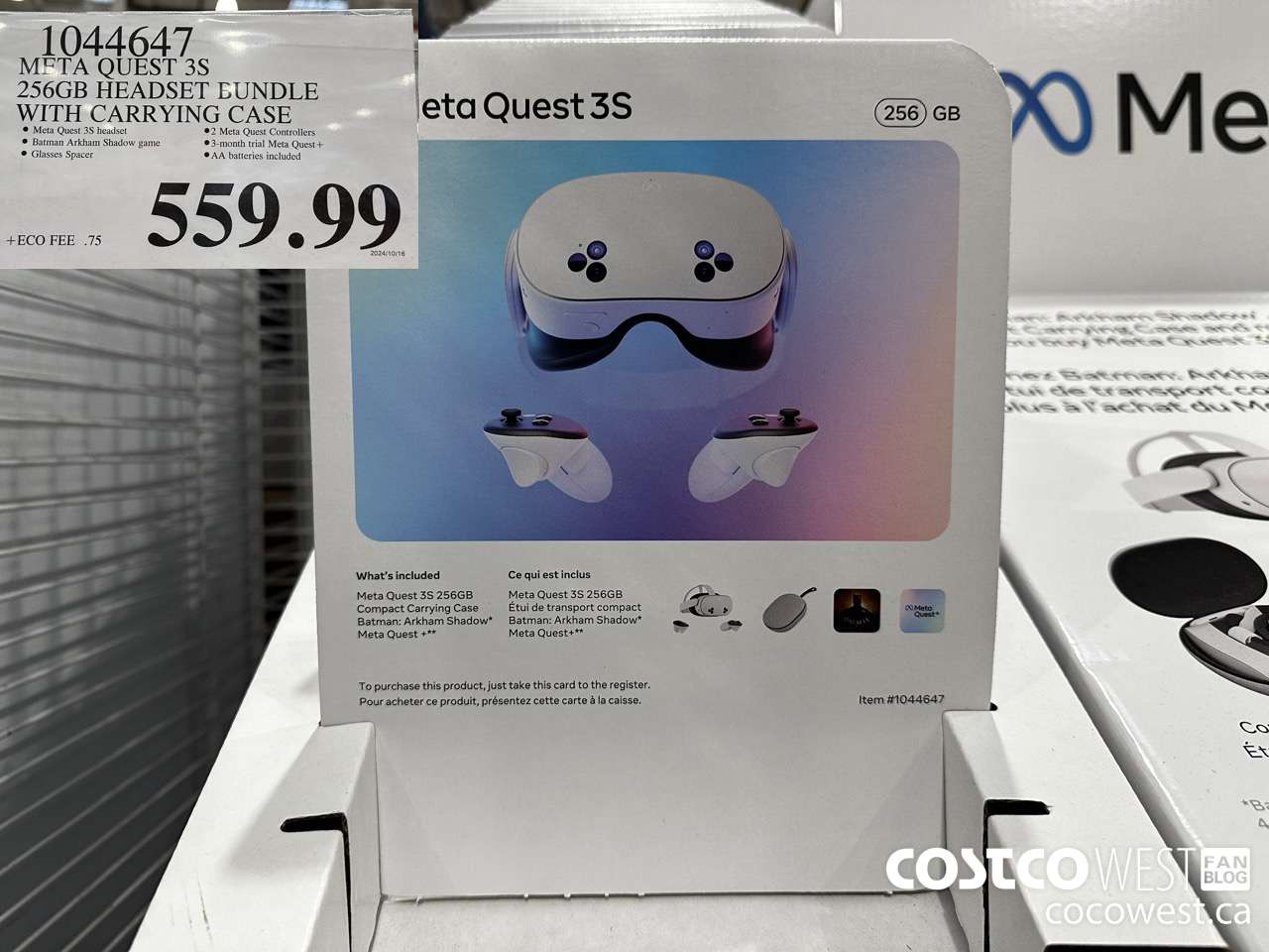 1044647 META QUEST 3S 256GB HEADSET BUNDLE WITH CARRYING CASE $559.99