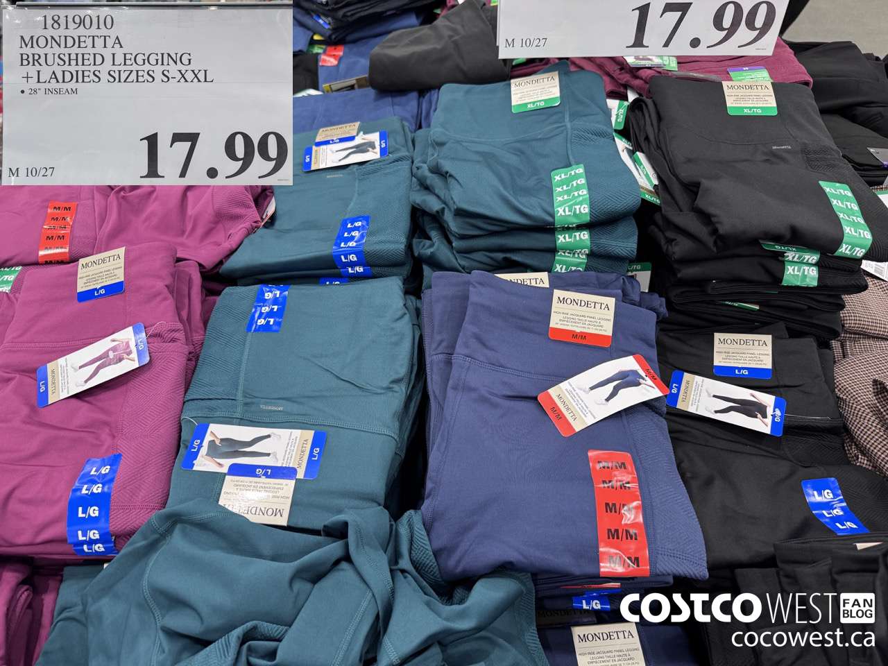 1819010 MONDETTA BRUSHED LEGGING LADIES SIZES S-XXL $17.99