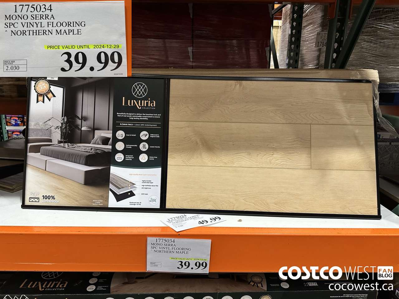 1775034 MONO SERRA SPC VINYL FLOORING NORTHERN MAPLE $2024-12-29 $39.99