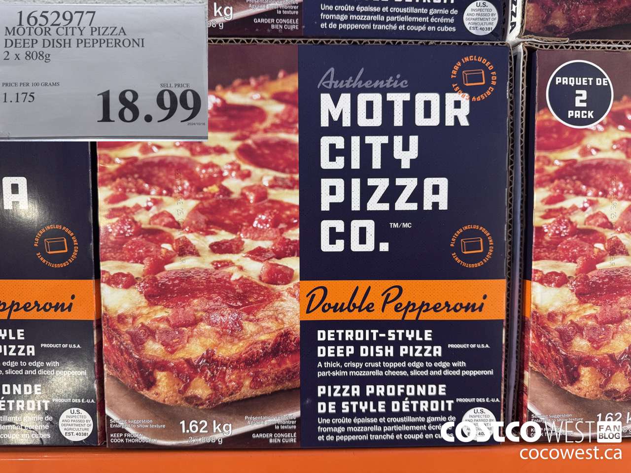1652977 MOTOR CITY PIZZA DEEP DISH PEPPERONI 2 X 808G $18.99