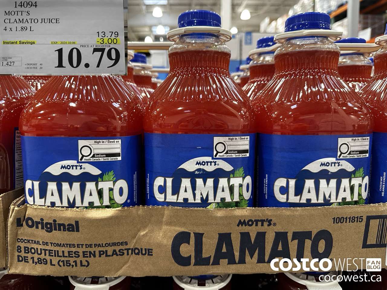 14094 MOTTS CLAMATO JUICE 4 X 1.89 L ($3.00 INSTANT SAVINGS EXPIRES ON 2024-10-06) $10.79