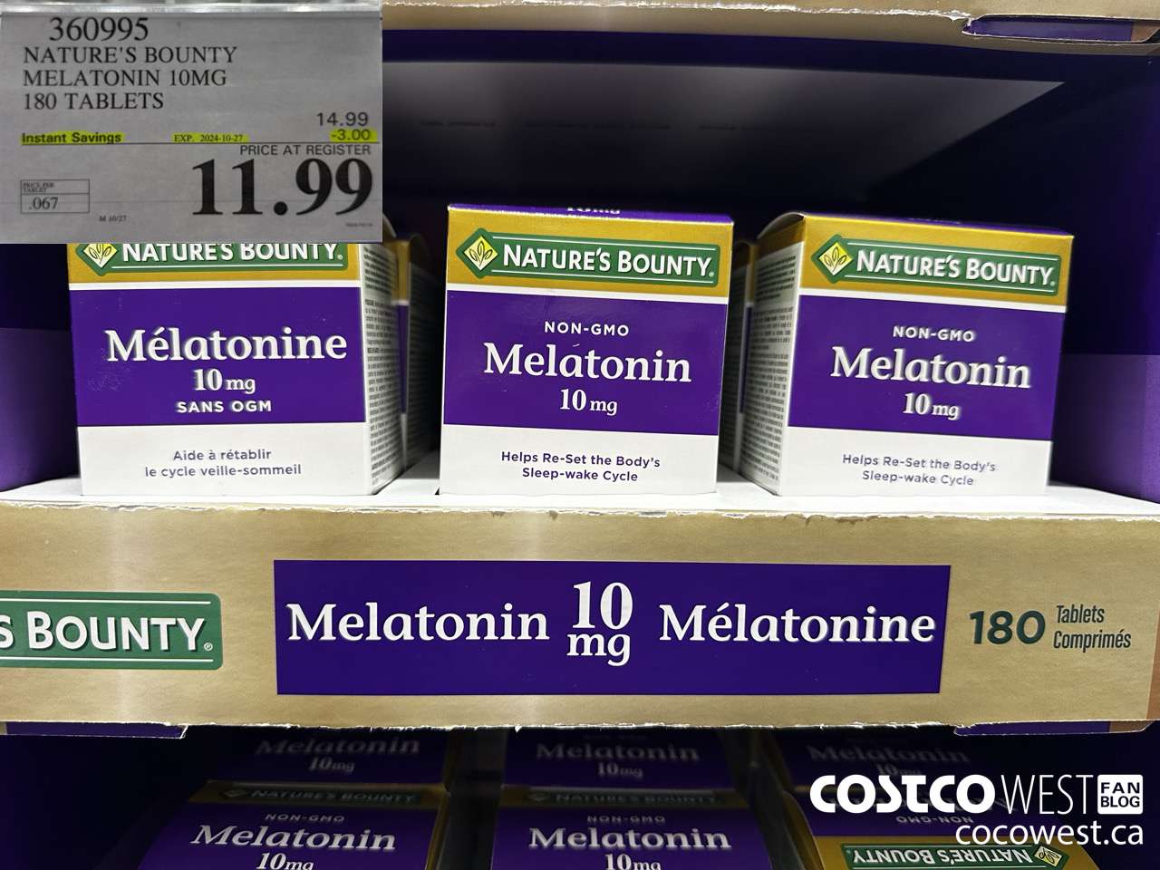 360995 NATURE'S BOUNTY MELATONIN GUMMIES 180 GUMMIES ($3.00 INSTANT SAVINGS EXPIRES ON 2024-10-27) $11.99