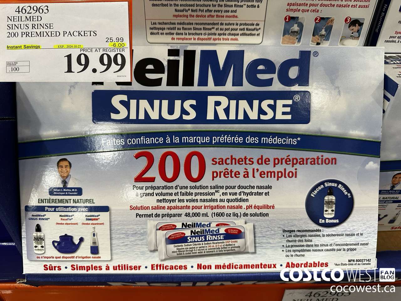 462963 NEILMED SINUS RINSE 200 PREMIXED PACKETS ($6.00 INSTANT SAVINGS EXPIRES ON 2024-10-27) $19.99