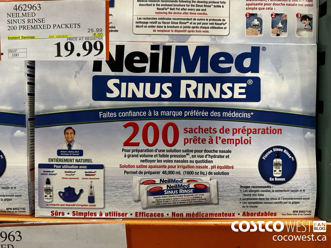 462963 NEILMED SINUS RINSE 200 PREMIXED PACKETS ($6.00 INSTANT SAVINGS EXPIRES ON 2024-10-27) $19.99