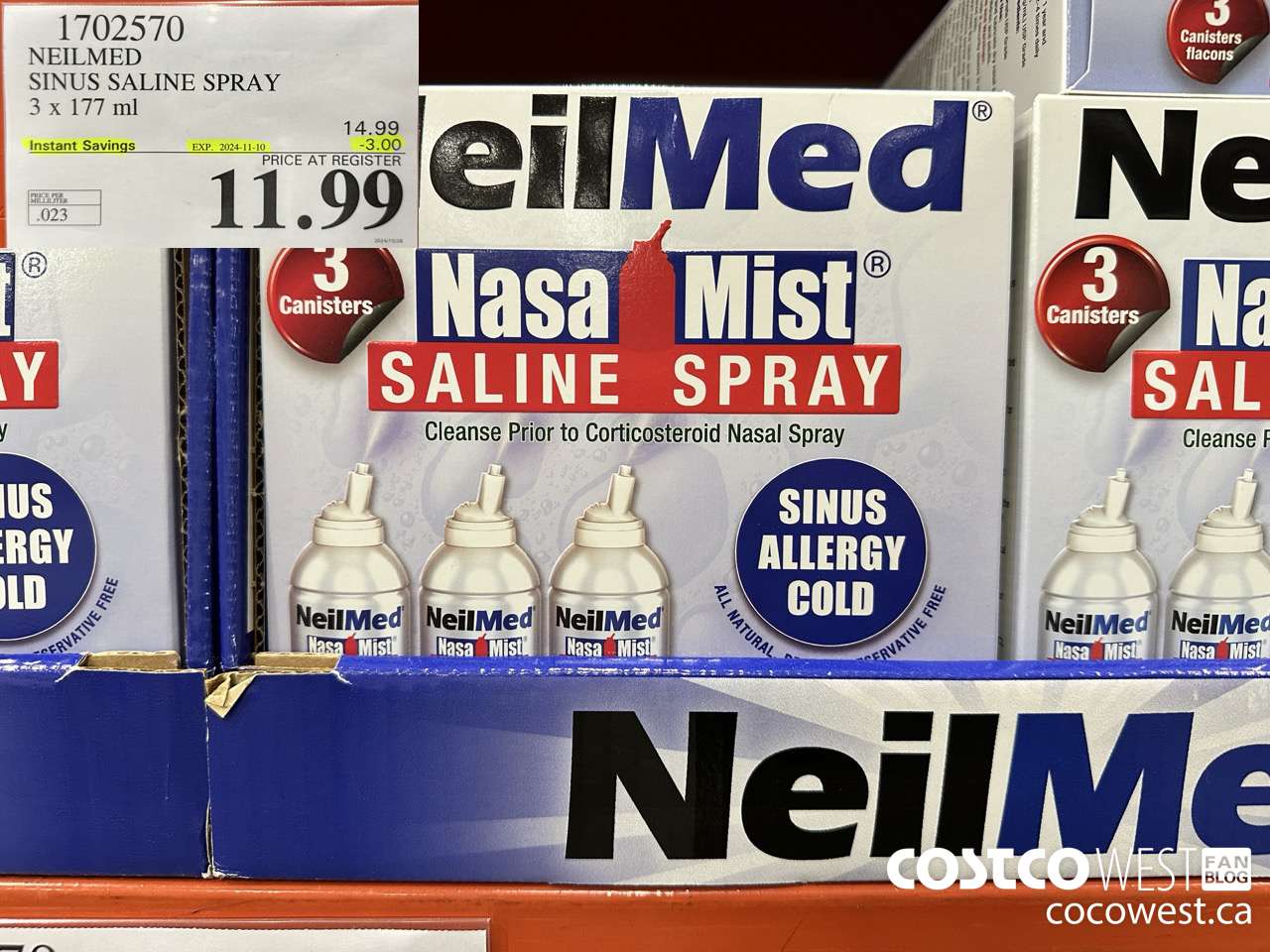 1702570 NEILMED SINUS SALINE SPRAY 3 X 177 ML ($3.00 INSTANT SAVINGS EXPIRES ON 2024-11-10) $11.99