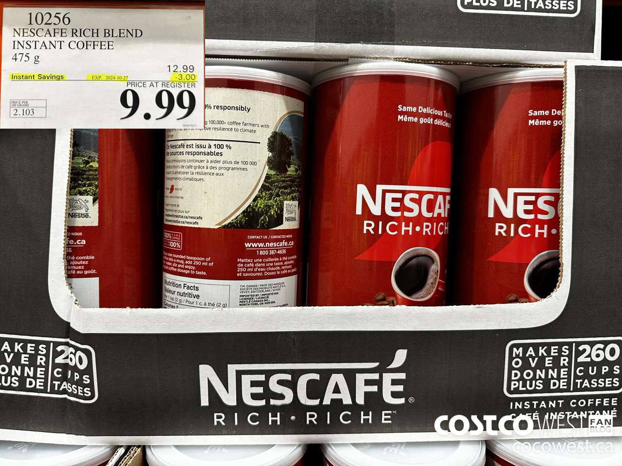10256 NESCAFE RICH BLEND INSTANT COFFEE 475G ($3.00 INSTANT SAVINGS EXPIRES ON 2024-10-27) $9.99