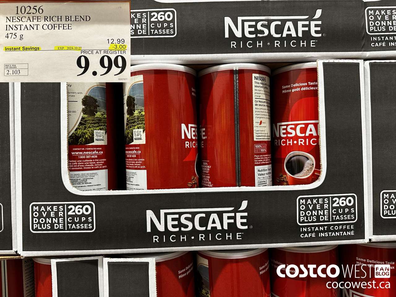 10256 NESCAFE RICH BLEND INSTANT COFFEE 475G ($3.00 INSTANT SAVINGS EXPIRES ON 2024-10-27) $9.99