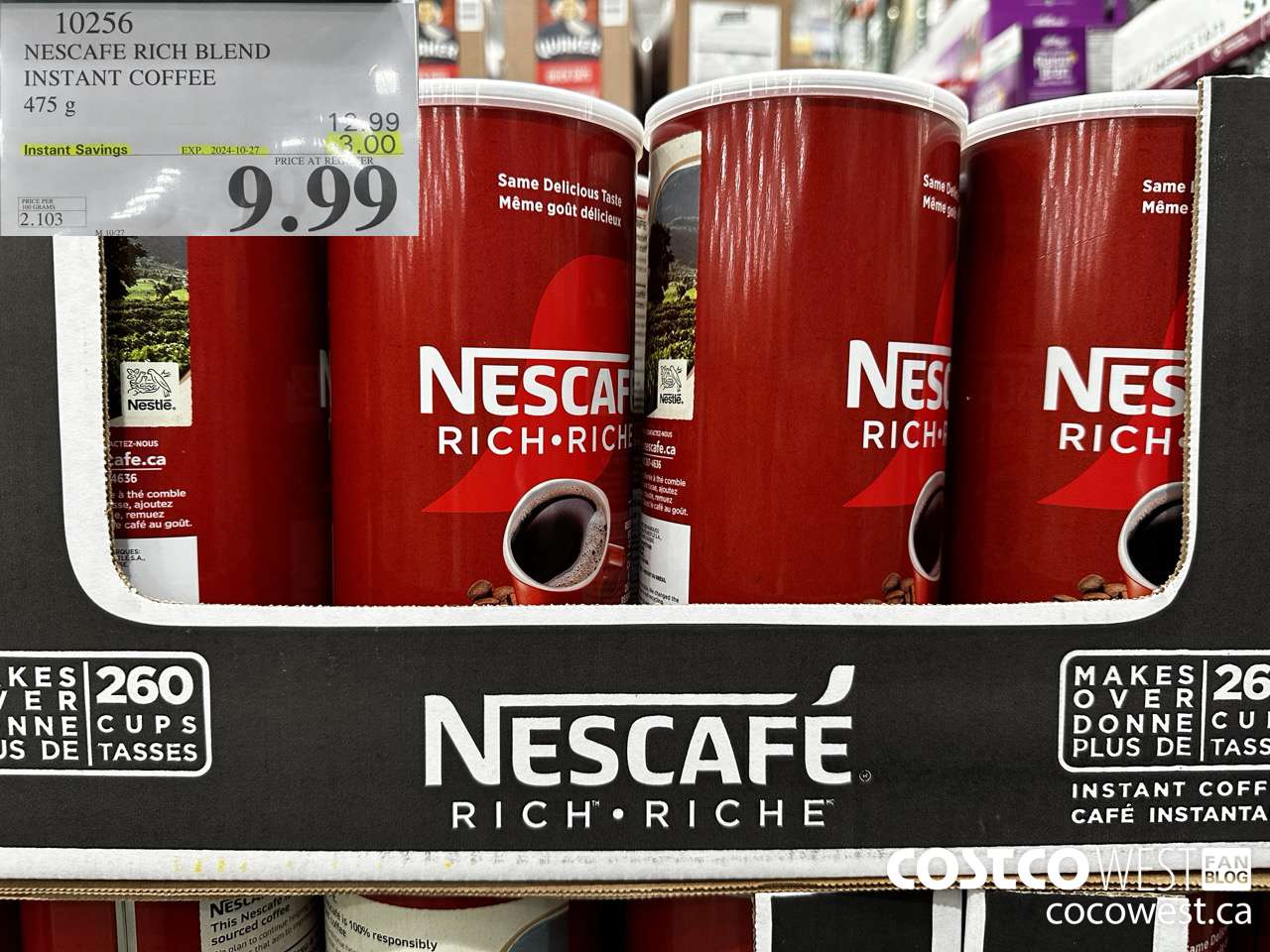 10256 NESCAFE RICH BLEND INSTANT COFFEE 475G ($3.00 INSTANT SAVINGS EXPIRES ON 2024-10-27) $9.99