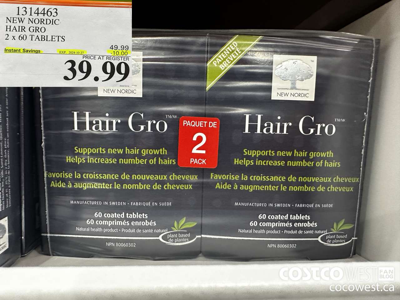 1314463 NEW NORDIC HAIR GRO 2 X 60 TABLETS ($10.00 INSTANT SAVINGS EXPIRES ON 2024-10-27) $39.99