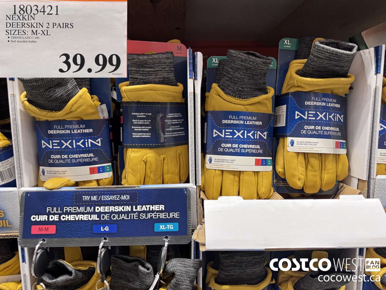 1803421 NEXKIN DEERSKIN 2 PAIRS SIZES: M-XL $39.99