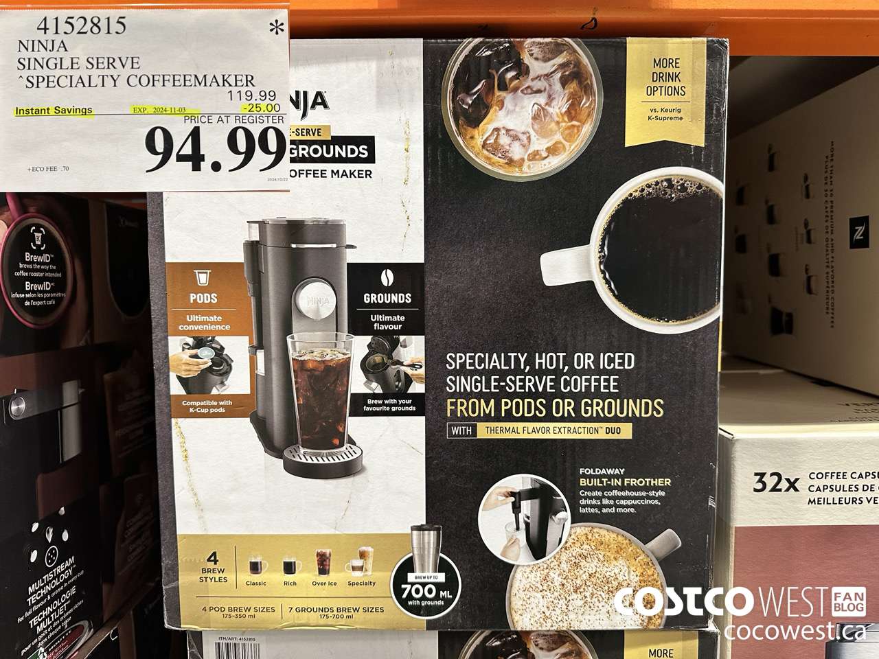 4152815 NINJA SINGLE SERVE SPECIALTY COFFEEMAKER ($25.00 INSTANT SAVINGS EXPIRES ON 2024-11-03) $94.99