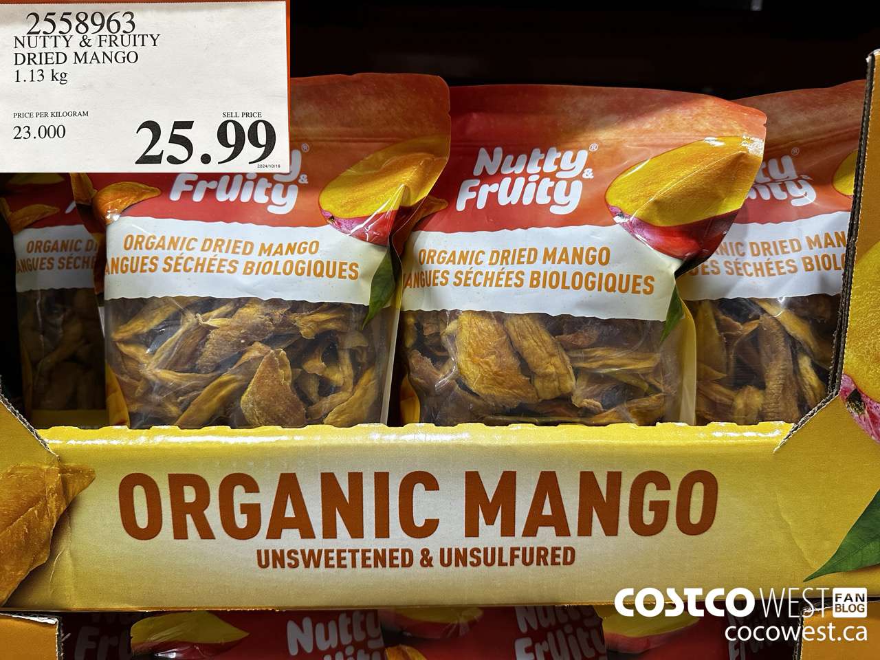 2558963 NUTTY & FRUITY DRIED MANGO 1.13KG $25.99