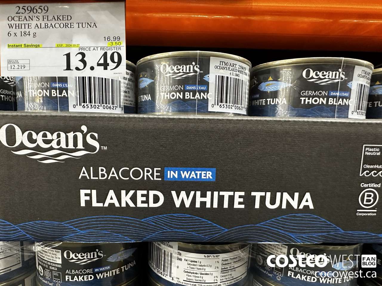 259659 OCEAN'S FLAKED WHITE ALBACORE TUNA 6 x 184g ($3.50 INSTANT SAVINGS EXPIRES ON 2024-10-27) $13.49