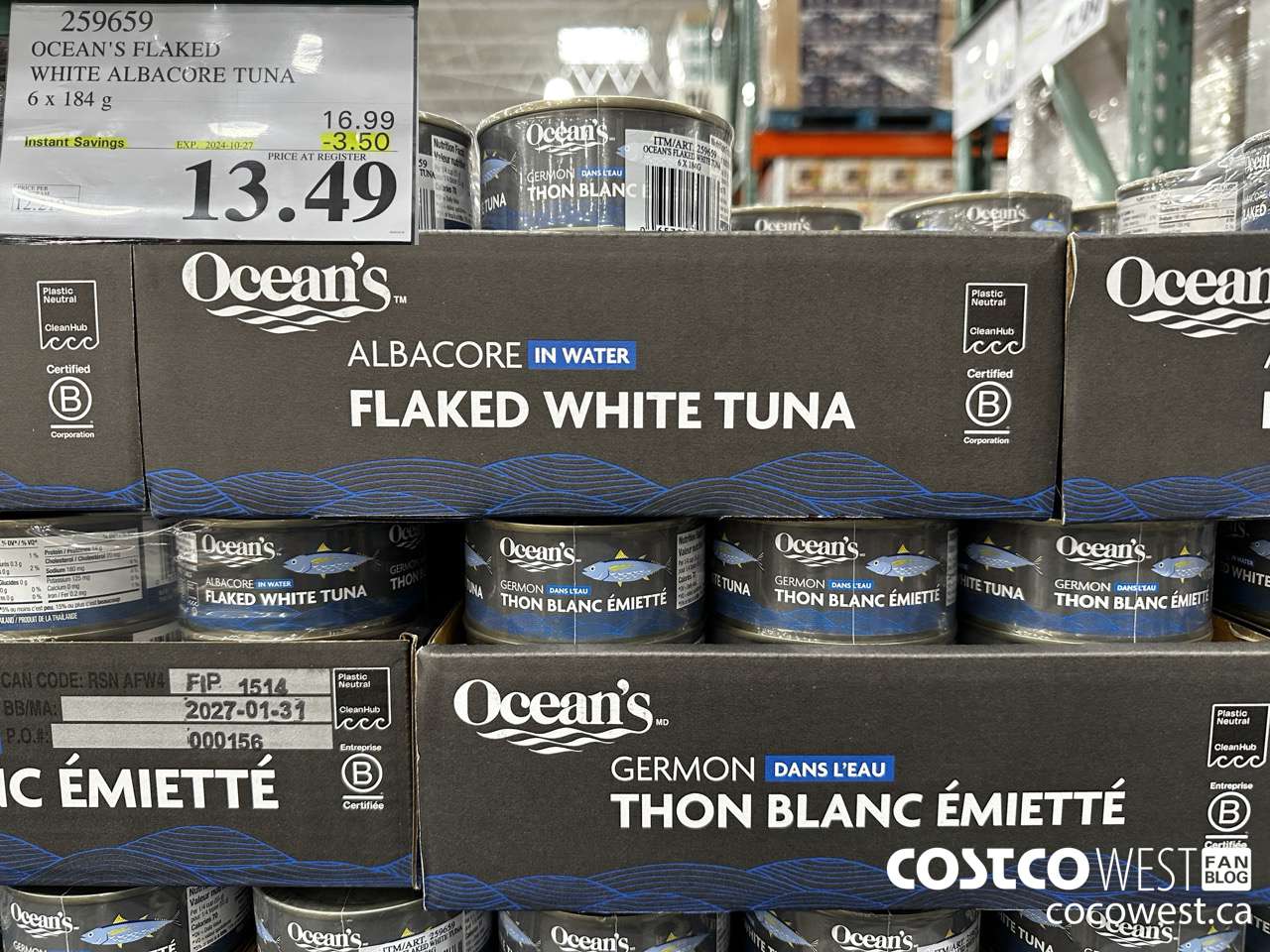 259659 OCEAN'S FLAKED WHITE ALBACORE TUNA 6 x 184g ($3.50 INSTANT SAVINGS EXPIRES ON 2024-10-27) $13.49