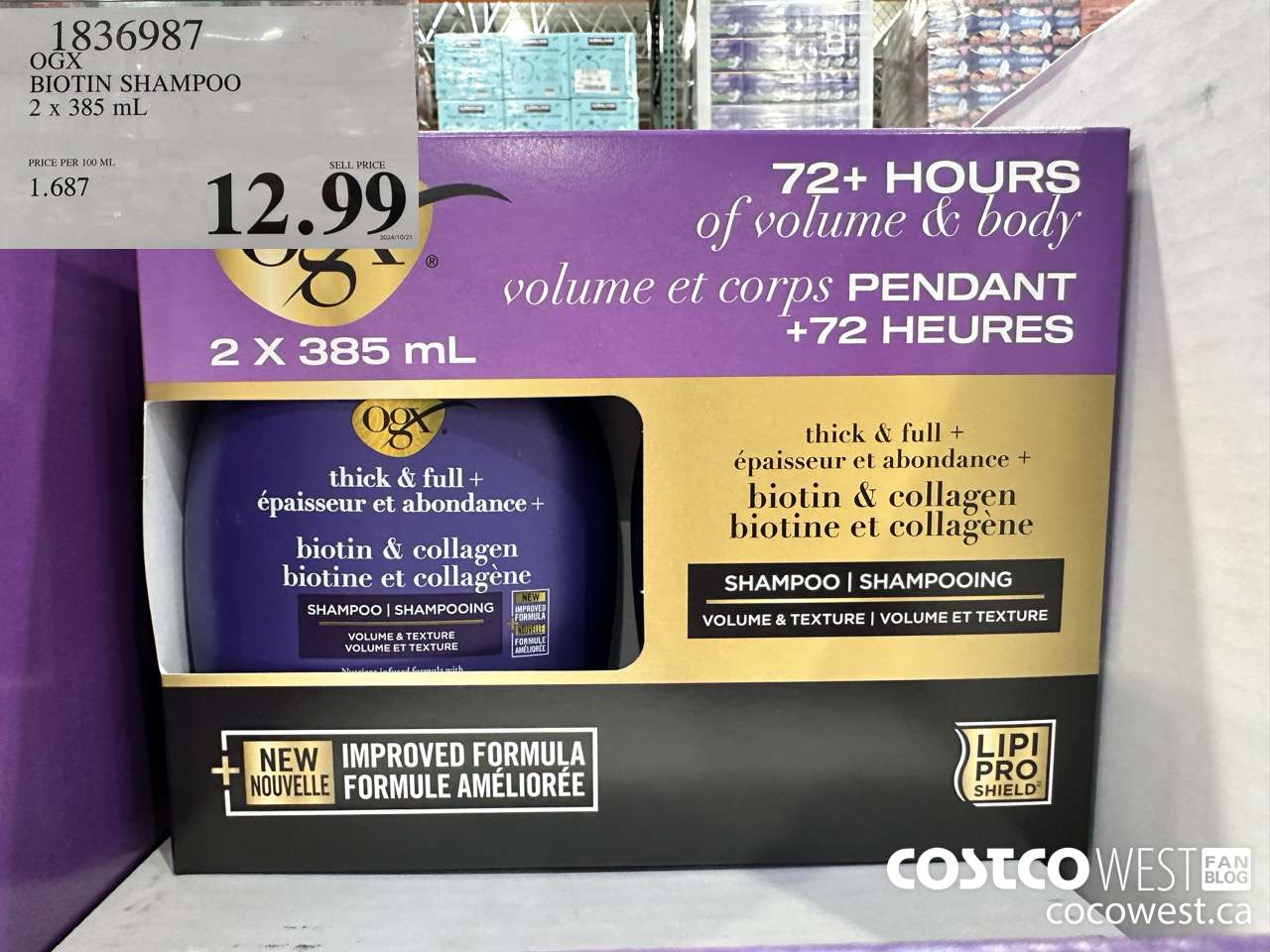 1836987 OGX BIOTIN SHAMPOO 2 X 385ML $12.99