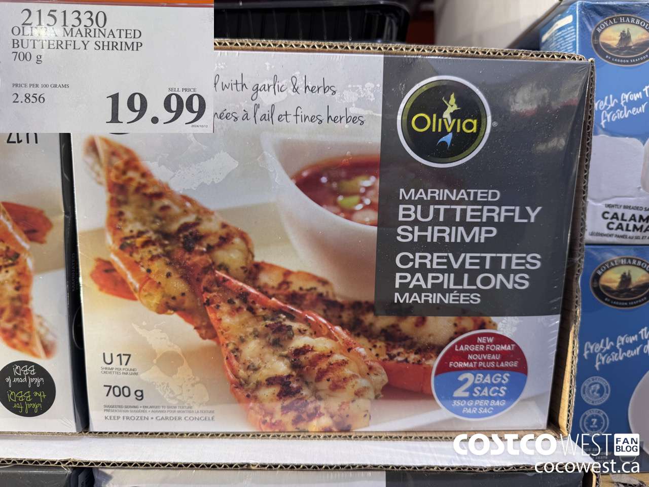 2151330 OLIVIA MARINATED BUTTERFLY SHRIMP 700G $19.99
