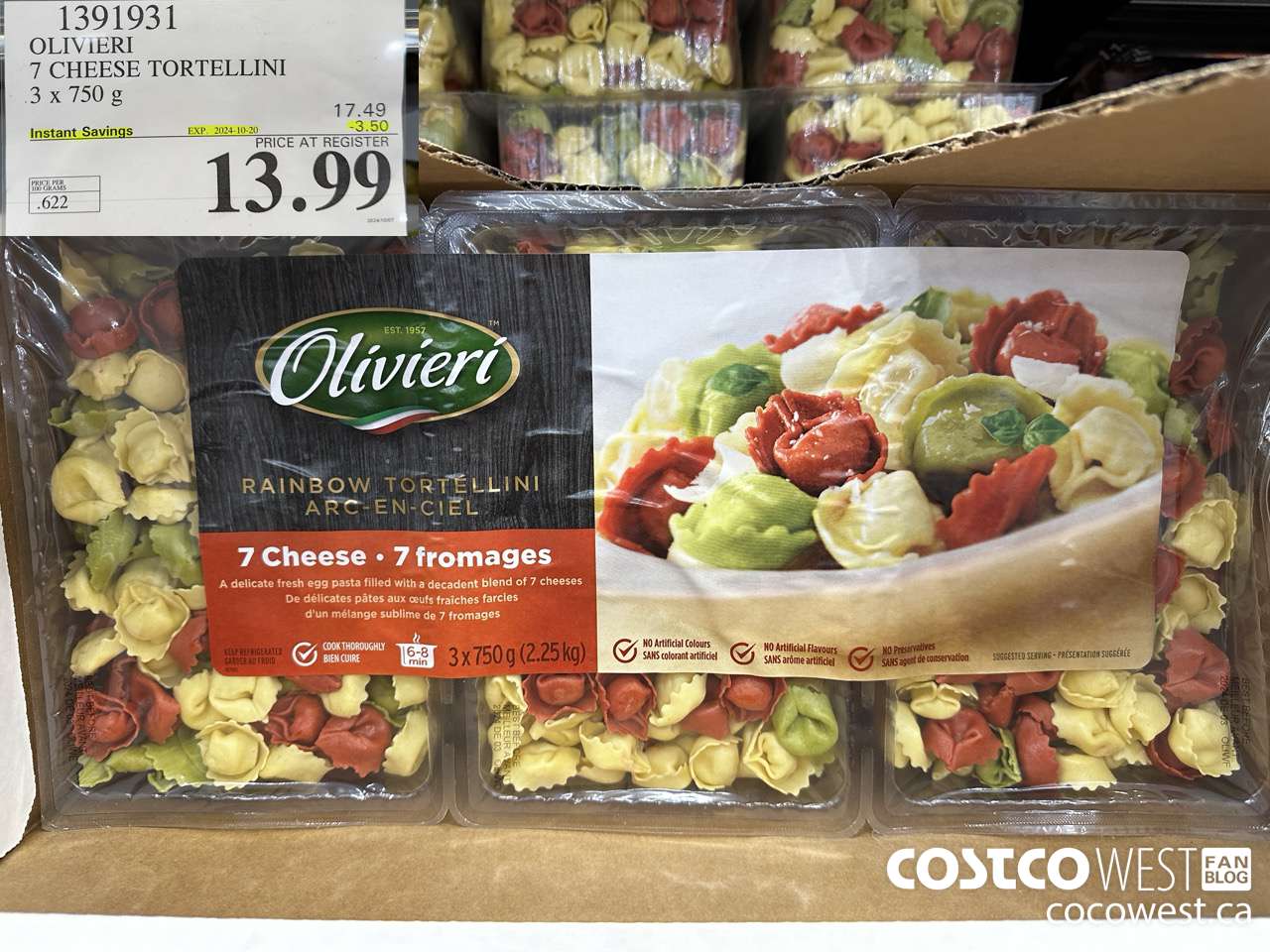 1391931 OLIVIERI 7 CHEESE TORTELLINI 3 x 750 g ($3.50 INSTANT SAVINGS EXPIRES ON 2024-10-20) $13.99