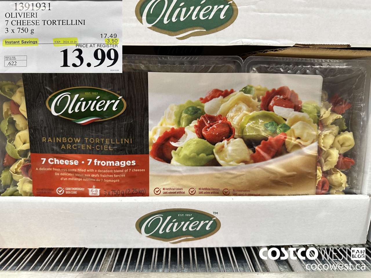 1391931 OLIVIERI 7 CHEESE TORTELLINI 3 x 750 g ($3.50 INSTANT SAVINGS EXPIRES ON 2024-10-20) $13.99