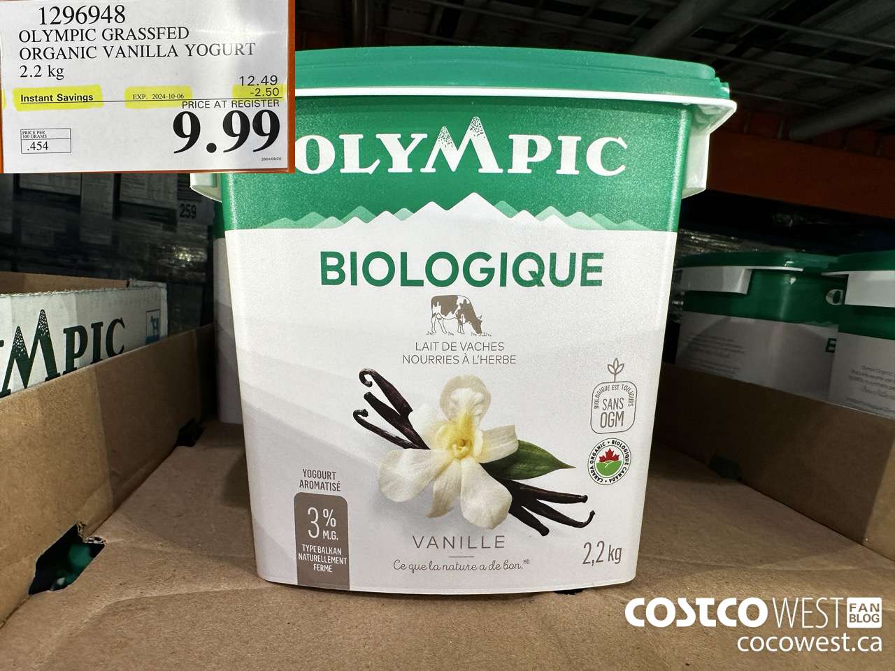 1296948 OLYMPIC GRASSFED ORGANIC VANILLA YOGURT 2.2KG ($2.50 INSTANT SAVINGS EXPIRES ON 2024-10-06) $9.99