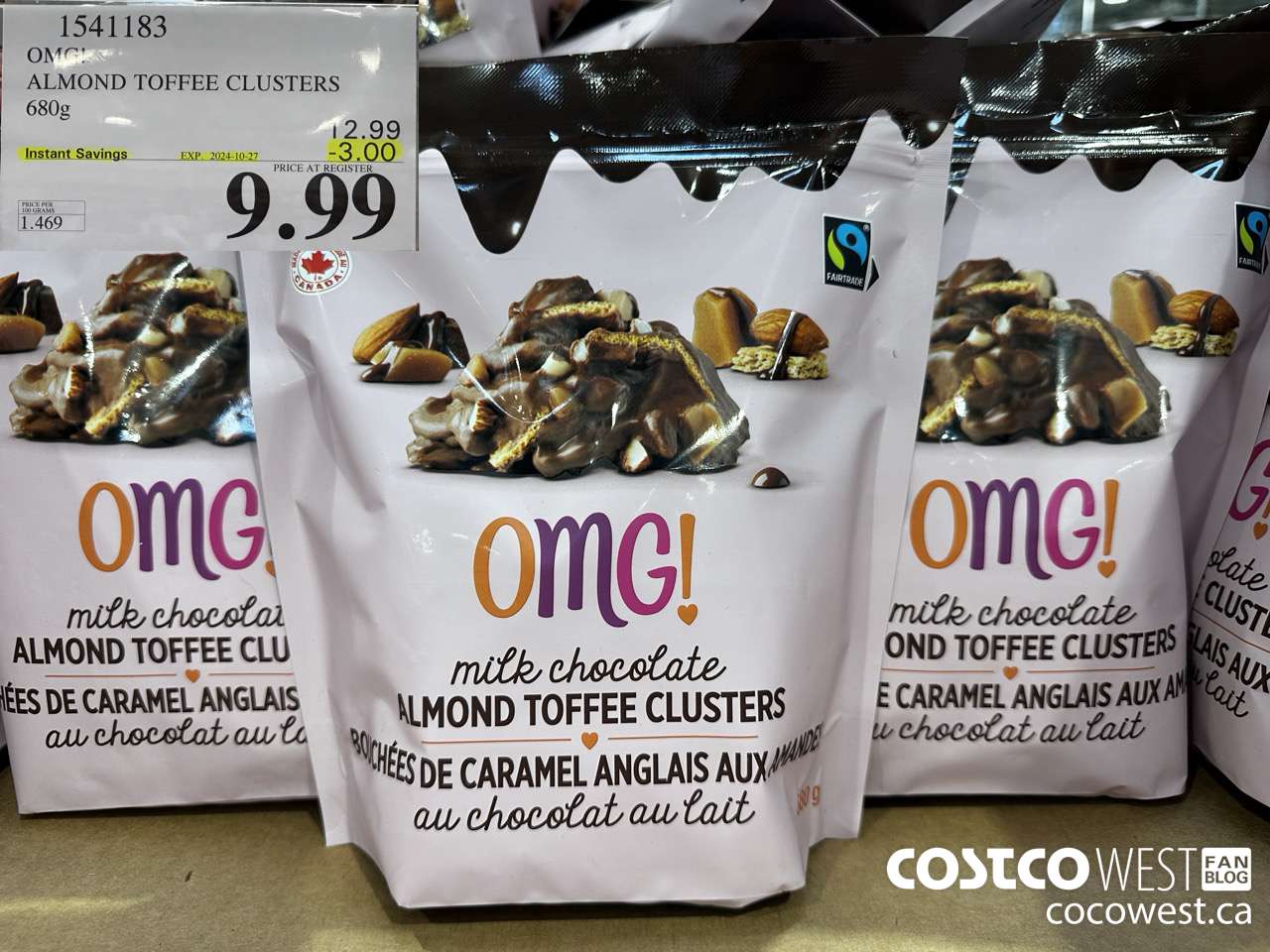 1541183 OMG! ALMOND TOFFEE CLUSTERS 680g  ($3.00 INSTANT SAVINGS EXPIRES ON 2024-10-27) $9.99