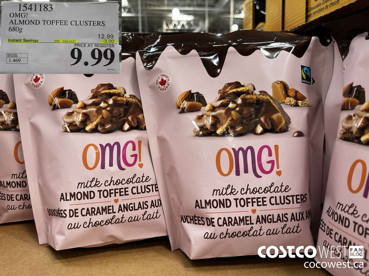 1541183 OMG! ALMOND TOFFEE CLUSTERS 680g  ($3.00 INSTANT SAVINGS EXPIRES ON 2024-10-27) $9.99