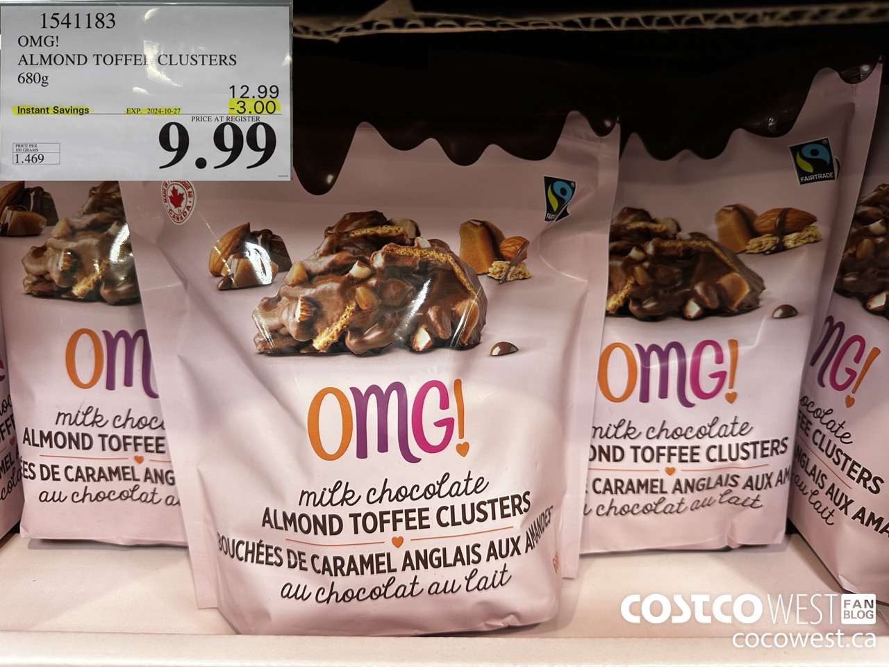 1541183 OMG! ALMOND TOFFEE CLUSTERS 680g  ($3.00 INSTANT SAVINGS EXPIRES ON 2024-10-27) $9.99
