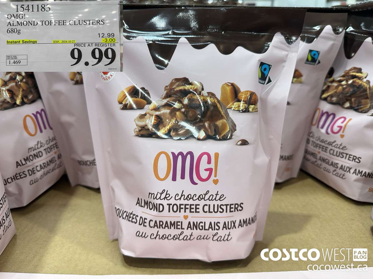 1541183 OMG! ALMOND TOFFEE CLUSTERS 680g  ($3.00 INSTANT SAVINGS EXPIRES ON 2024-10-27) $9.99