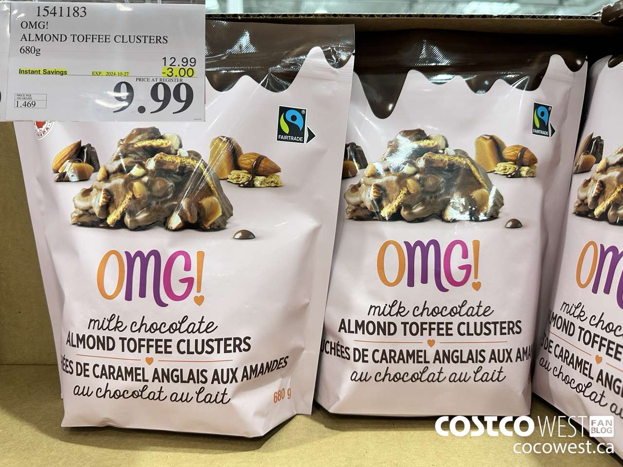 1541183 OMG! ALMOND TOFFEE CLUSTERS 680g  ($3.00 INSTANT SAVINGS EXPIRES ON 2024-10-27) $9.99