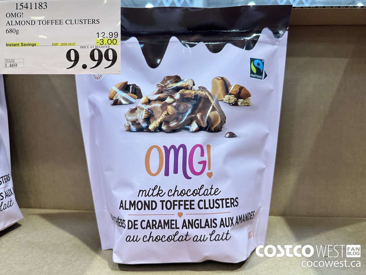 1541183 OMG! ALMOND TOFFEE CLUSTERS 680g  ($3.00 INSTANT SAVINGS EXPIRES ON 2024-10-27) $9.99