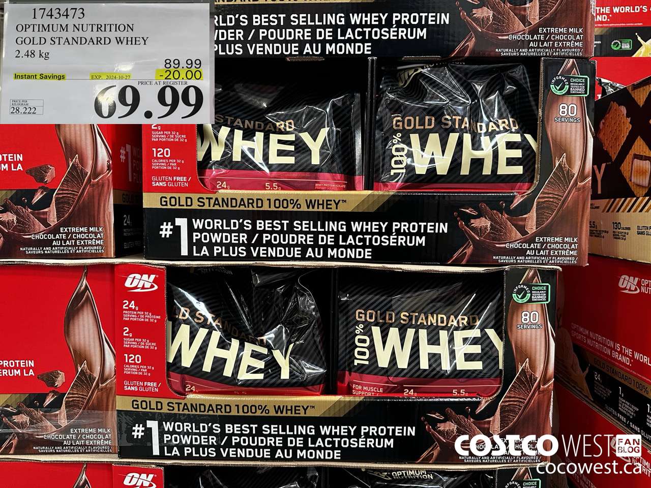 1743473 OPTIMUM NUTRITION GOLD STANDARD WHEY 2.48 KG ($20.00 INSTANT SAVINGS EXPIRES ON 2024-10-27) $69.99