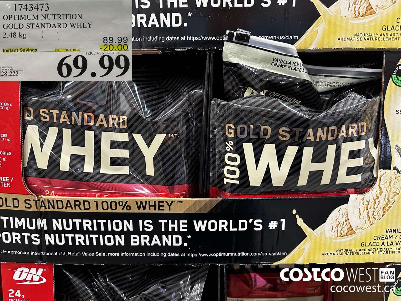 1743473 OPTIMUM NUTRITION GOLD STANDARD WHEY 2.48 KG ($20.00 INSTANT SAVINGS EXPIRES ON 2024-10-27) $69.99