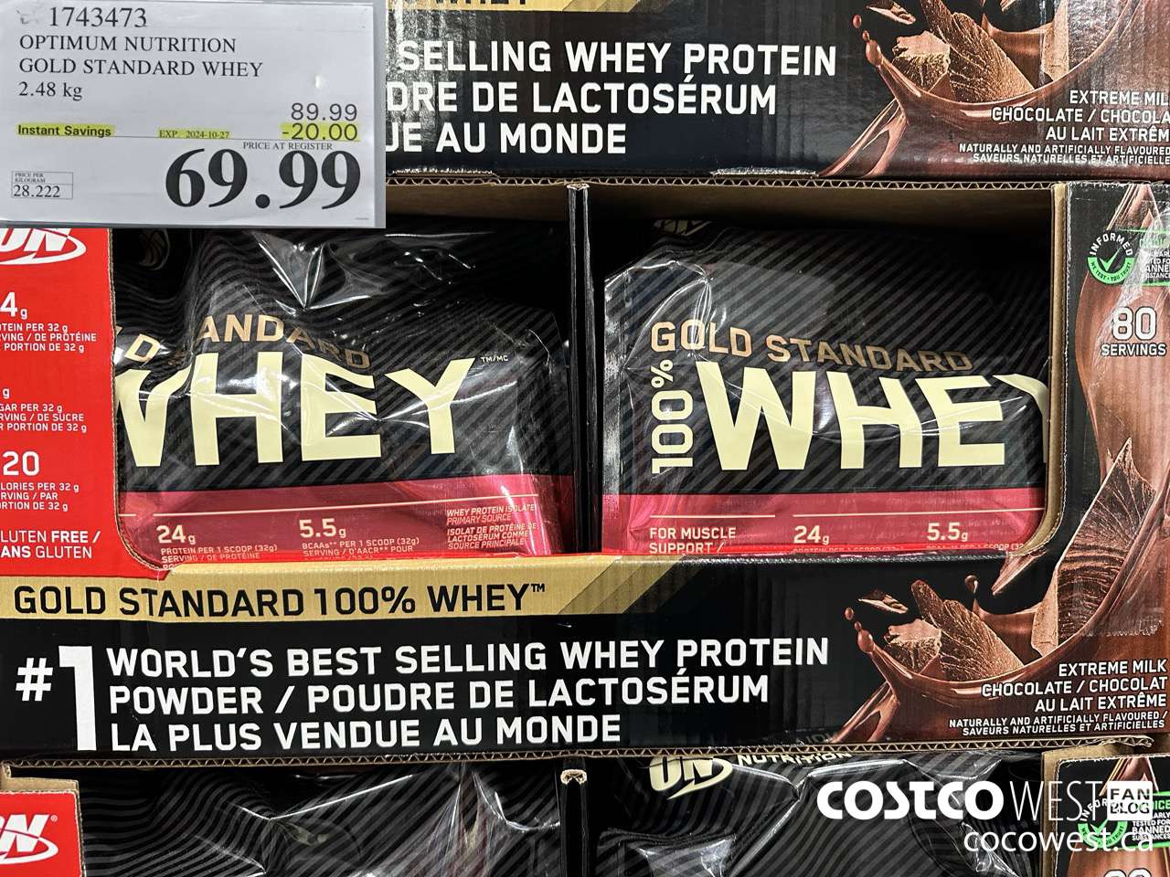 1743473 OPTIMUM NUTRITION GOLD STANDARD WHEY 2.48 KG ($20.00 INSTANT SAVINGS EXPIRES ON 2024-10-27) $69.99