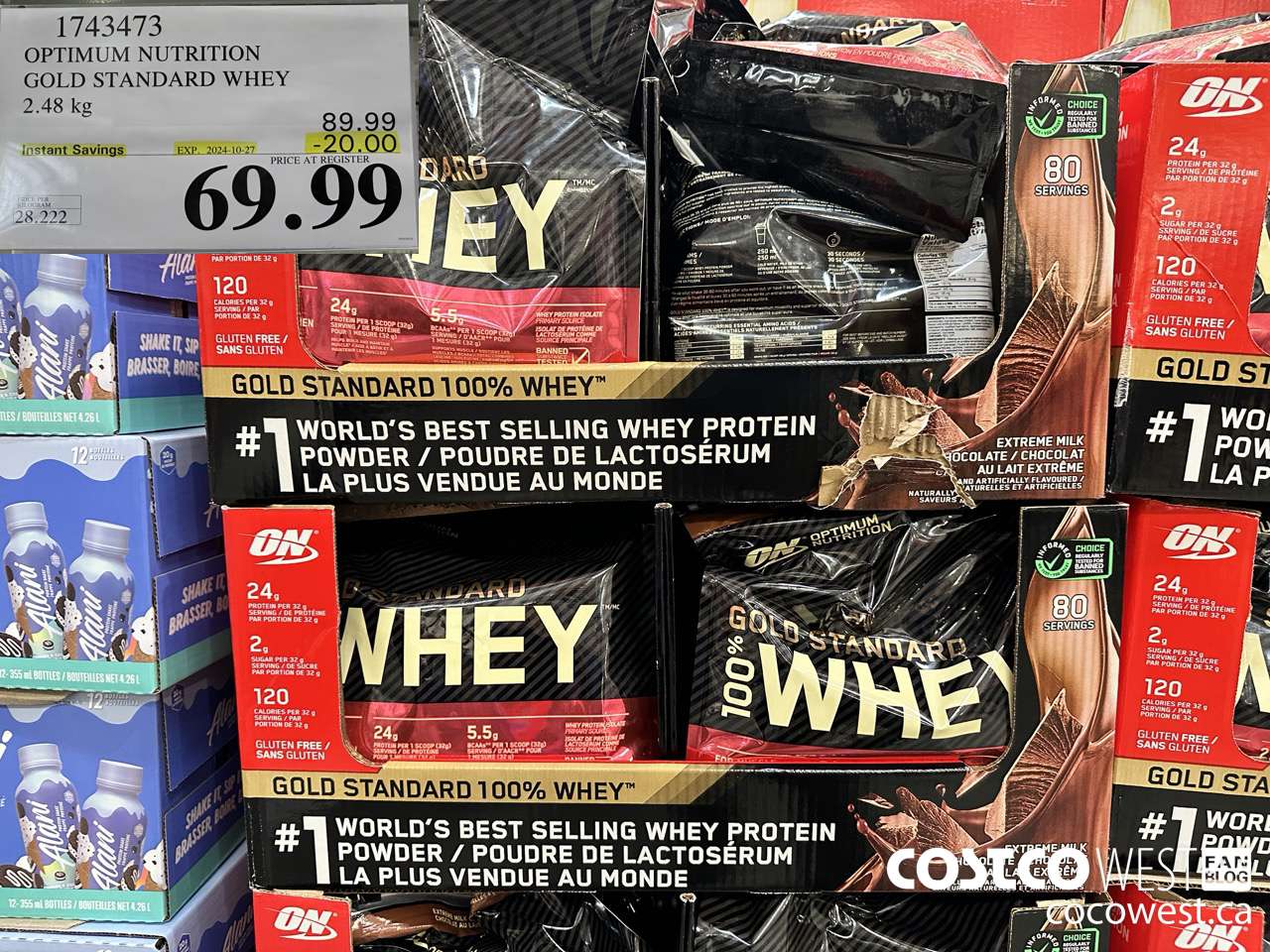 1743473 OPTIMUM NUTRITION GOLD STANDARD WHEY 2.48 KG ($20.00 INSTANT SAVINGS EXPIRES ON 2024-10-27) $69.99