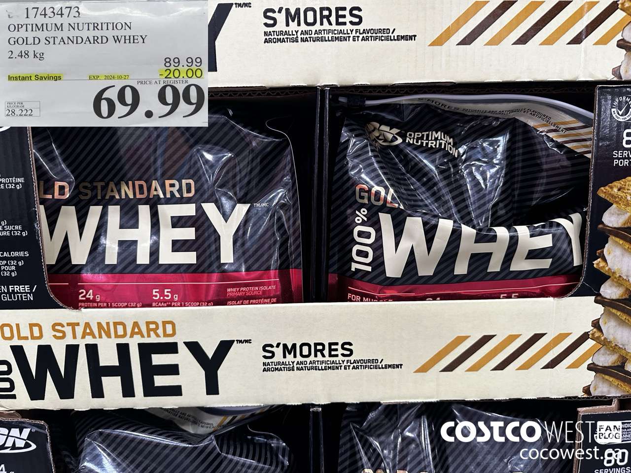 1743473 OPTIMUM NUTRITION GOLD STANDARD WHEY 2.548 KG ($20.00 INSTANT SAVINGS EXPIRES ON 2024-10-27) $69.99