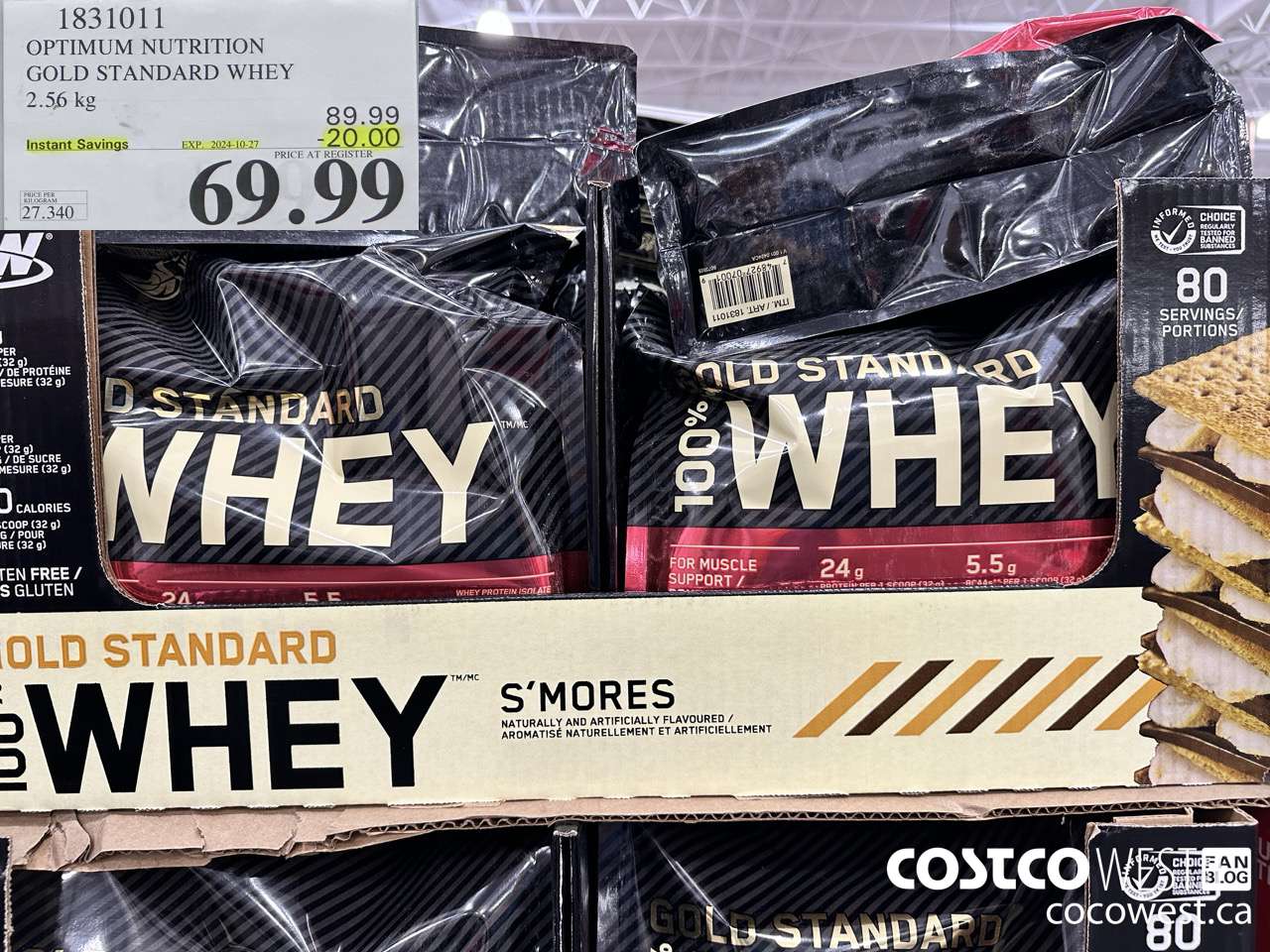 1831011 OPTIMUM NUTRITION GOLD STANDARD WHEY 2.56KG ($20.00 INSTANT SAVINGS EXPIRES ON 2024-10-27) $69.99