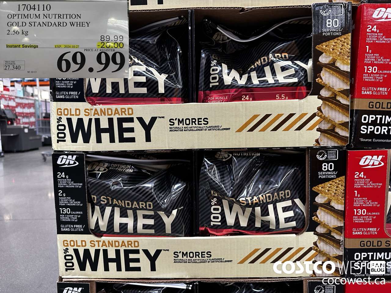 1704110 OPTIMUM NUTRITION GOLD STANDARD WHEY 2.56 KG ($20.00 INSTANT SAVINGS EXPIRES ON 2024-10-27) $69.99