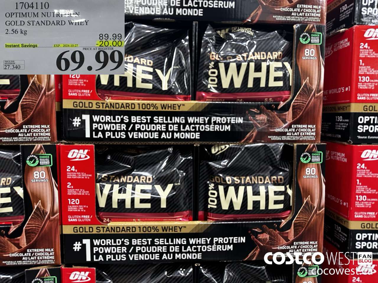 1704110 OPTIMUM NUTRITION GOLD STANDARD WHEY 2.56 KG ($20.00 INSTANT SAVINGS EXPIRES ON 2024-10-27) $69.99