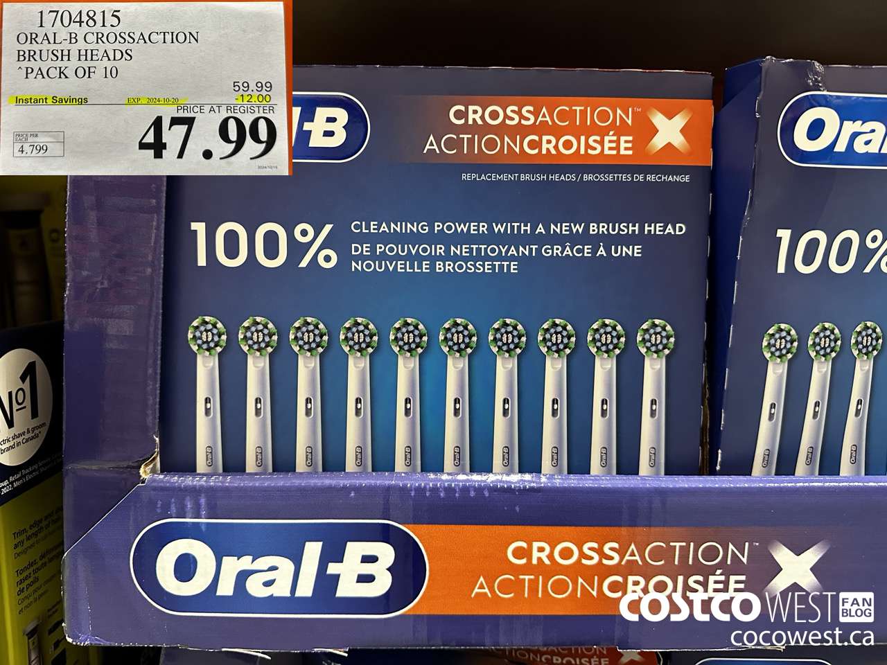 1704815 ORAL-B CROSSACTION BRUSH HEADS PACK OF 10 ($12.00 INSTANT SAVINGS EXPIRES ON 2024-10-20) $47.99