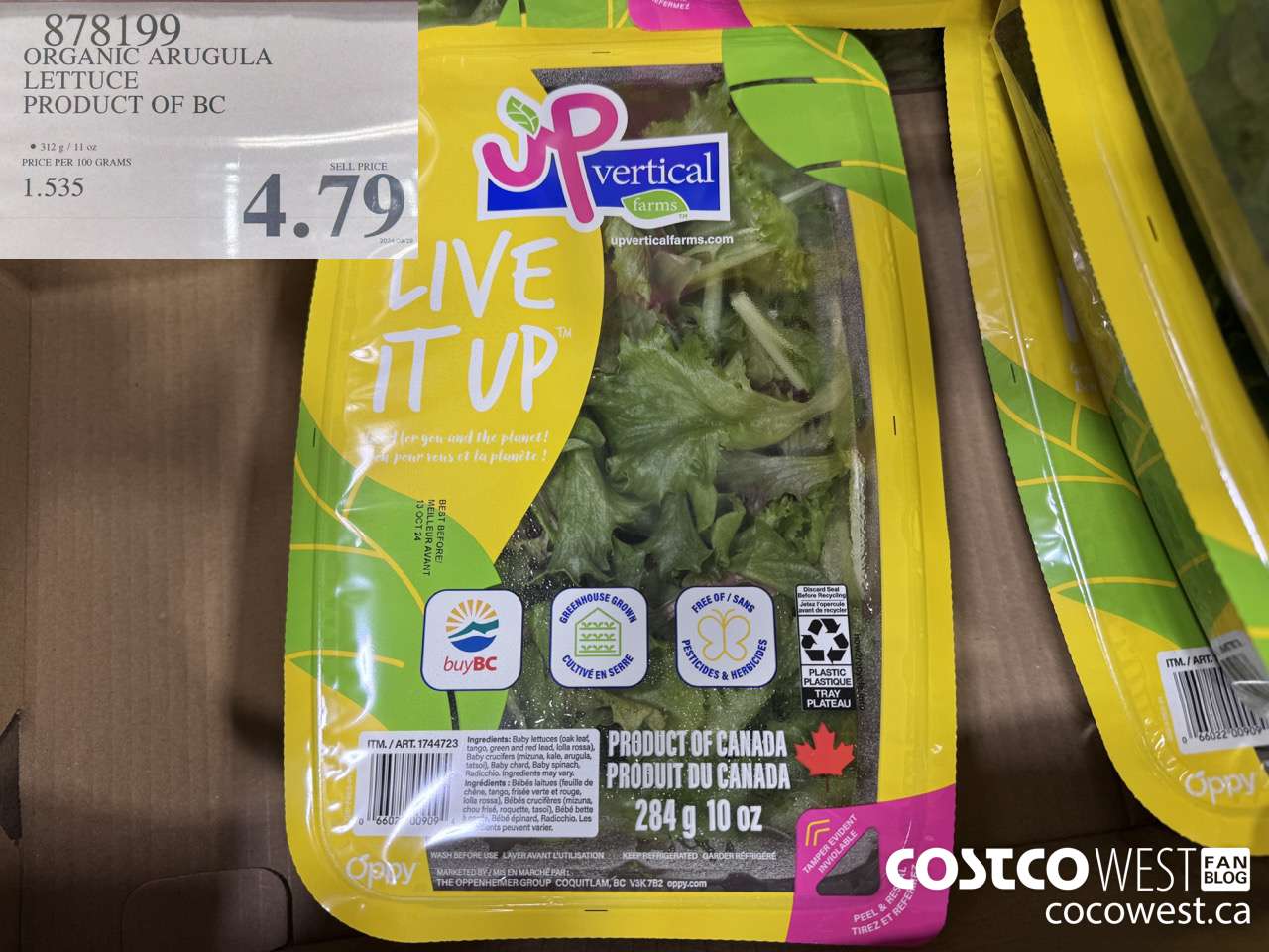 878199 ORGANIC ARUGULA LETTUCE PRODUCT OF BC $4.79