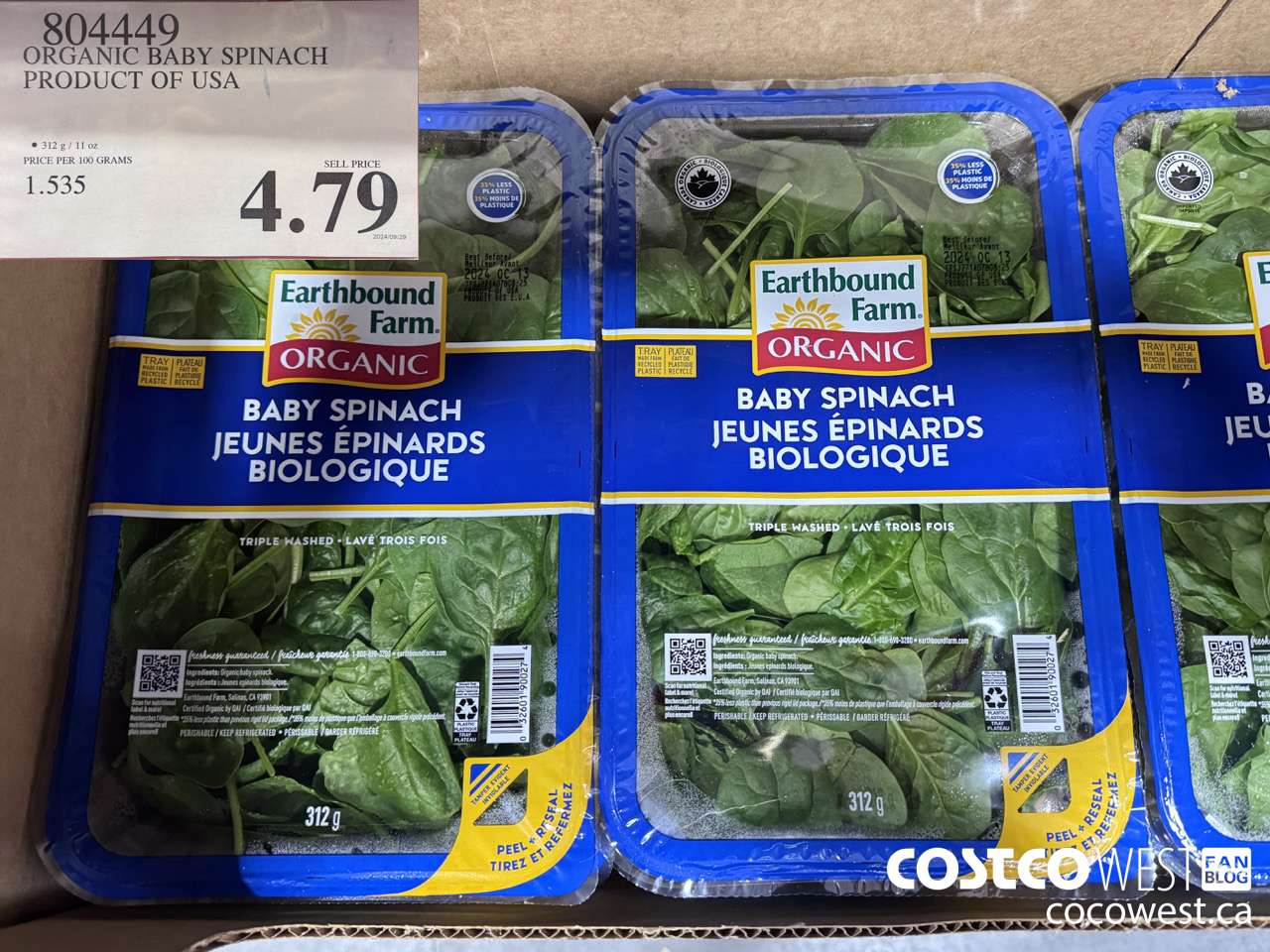 804449 ORGANIC BABY SPINACH PRODUCT OF USA $4.79