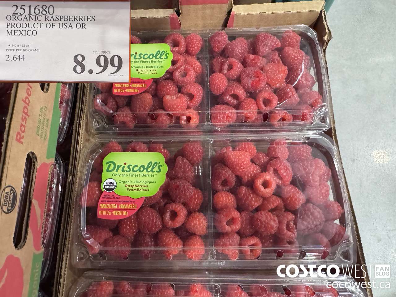 251680 ORGANIC RASPBERRIES PRODUCT OF USA OR MEXICO $8.99