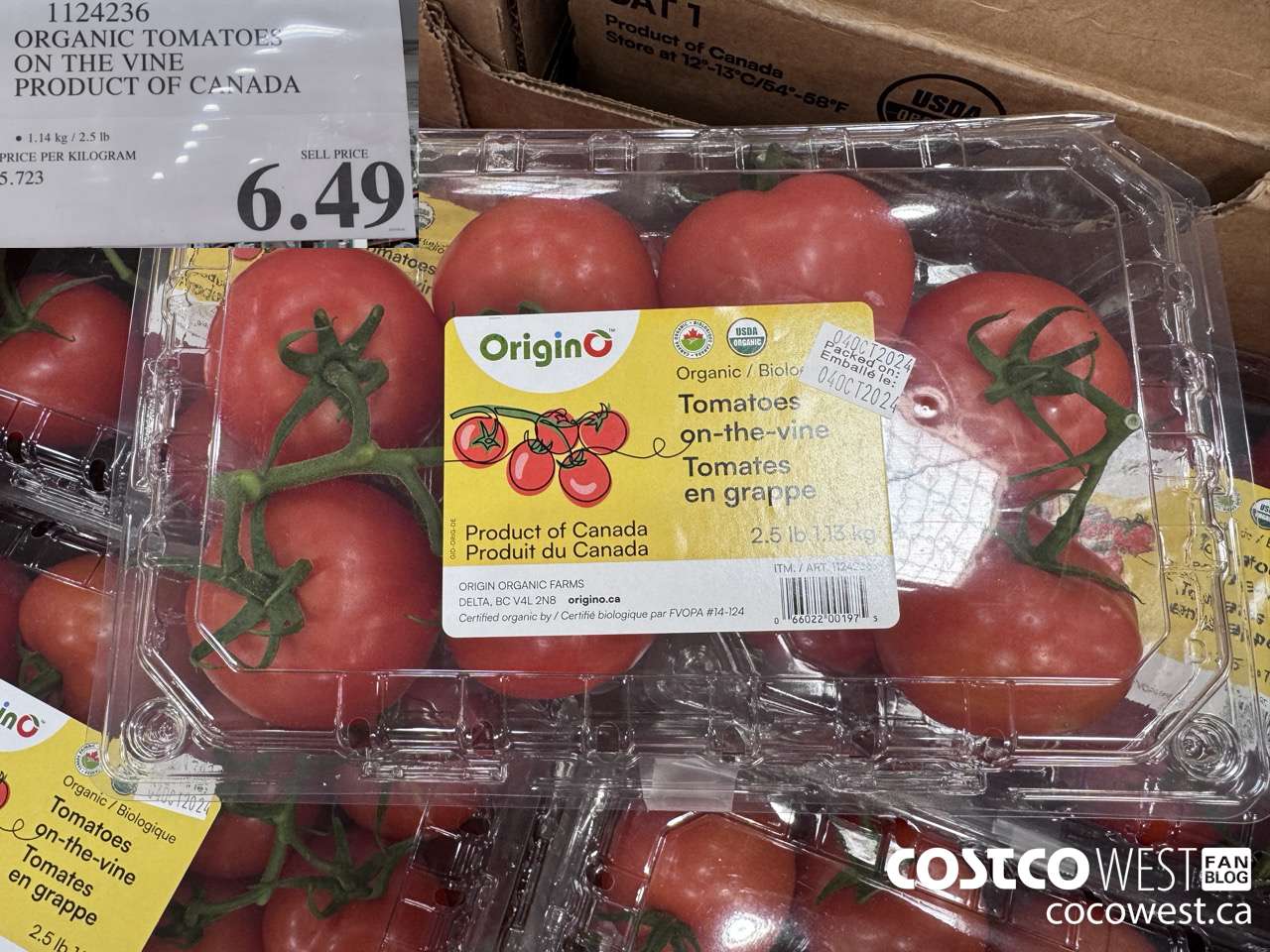 1124236 ORGANIC TOMATOES ON THE VINE PRODUCT OF CANADA $6.49