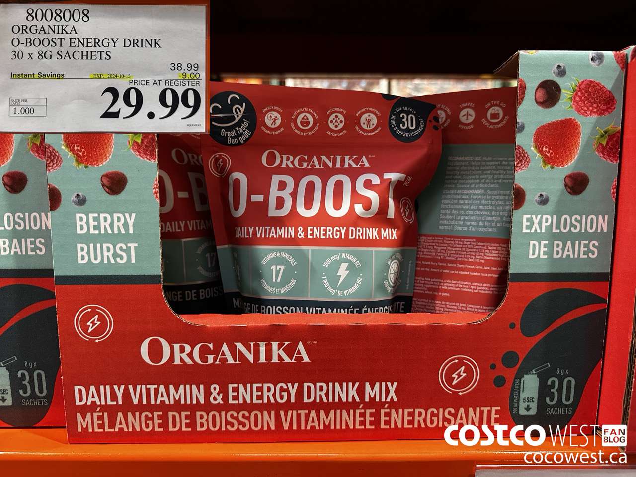 8008008 ORGANIKA O-BOOST ENERGY DRINK 30 X 8G SACHETS ($9.00 INSTANT SAVINGS EXPIRES ON 2024-10-13) $29.99