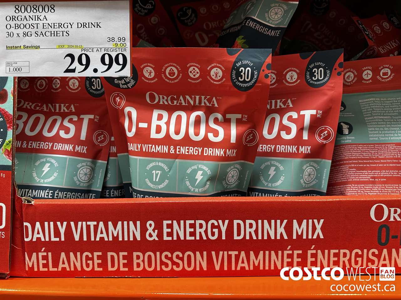 8008008 ORGANIKA O-BOOST ENERGY DRINK 30 X 8G SACHETS ($9.00 INSTANT SAVINGS EXPIRES ON 2024-10-13) $29.99
