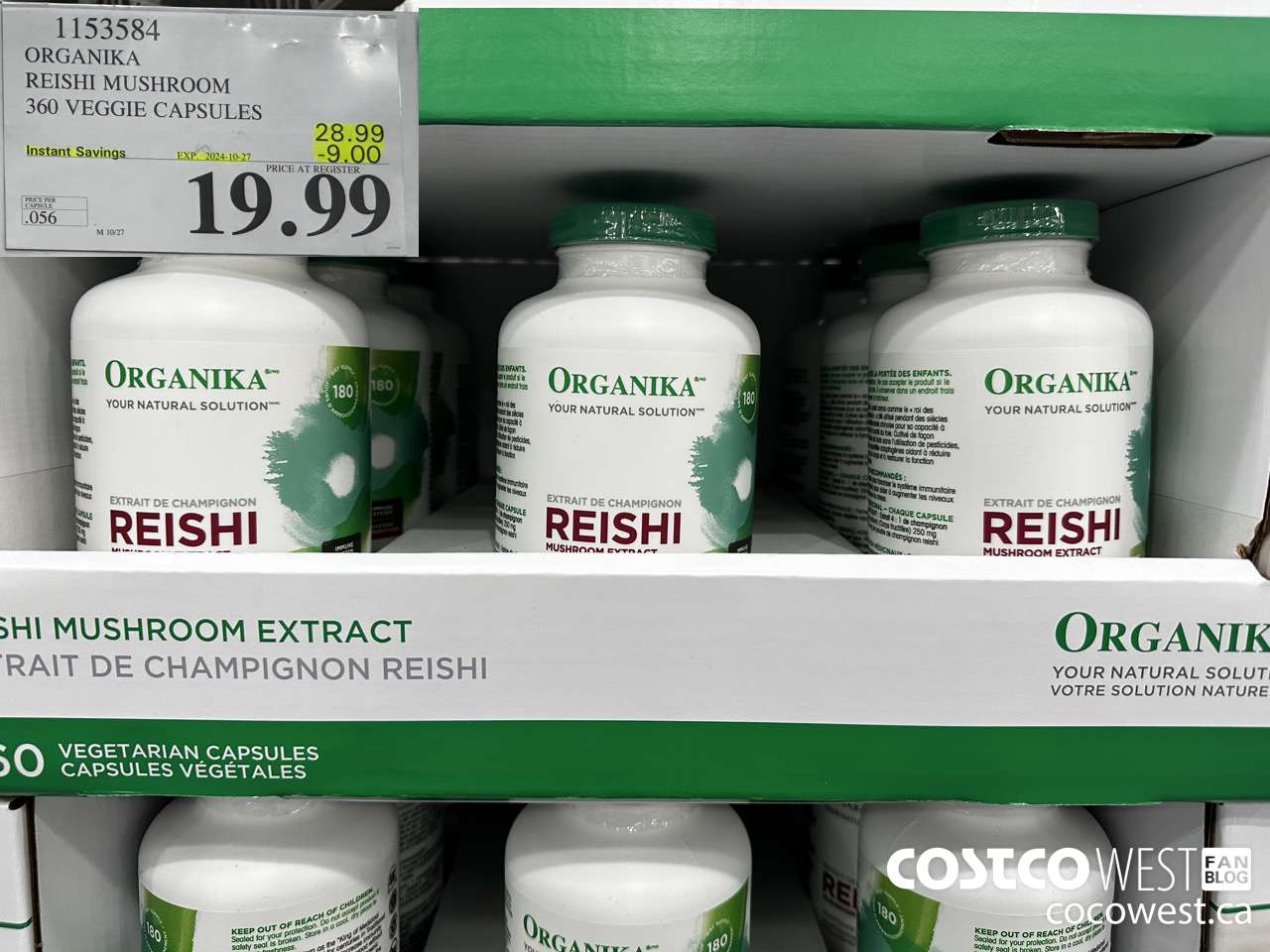 1153584 ORGANIKA REISHI MUSHROOM 360 VEGGIE CAPSULES ($9.00 INSTANT SAVINGS EXPIRES ON 2024-10-27) $19.99