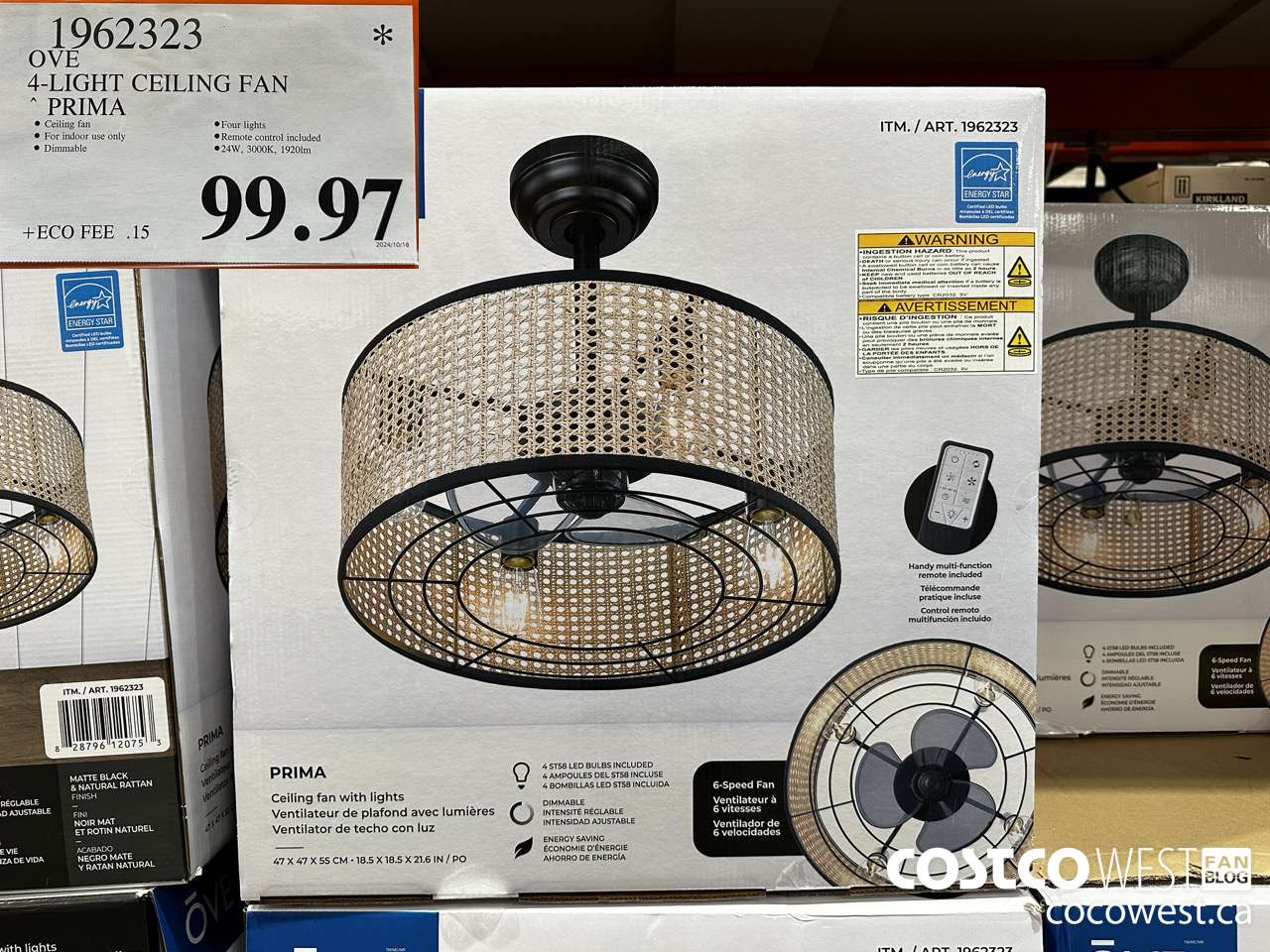 1962323 OVE 4-LIGHT CEILING FAN PRIMA $99.97