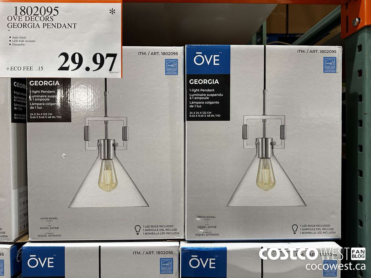 1802095 OVE DECORS GEORGIA PENDANT $29.97