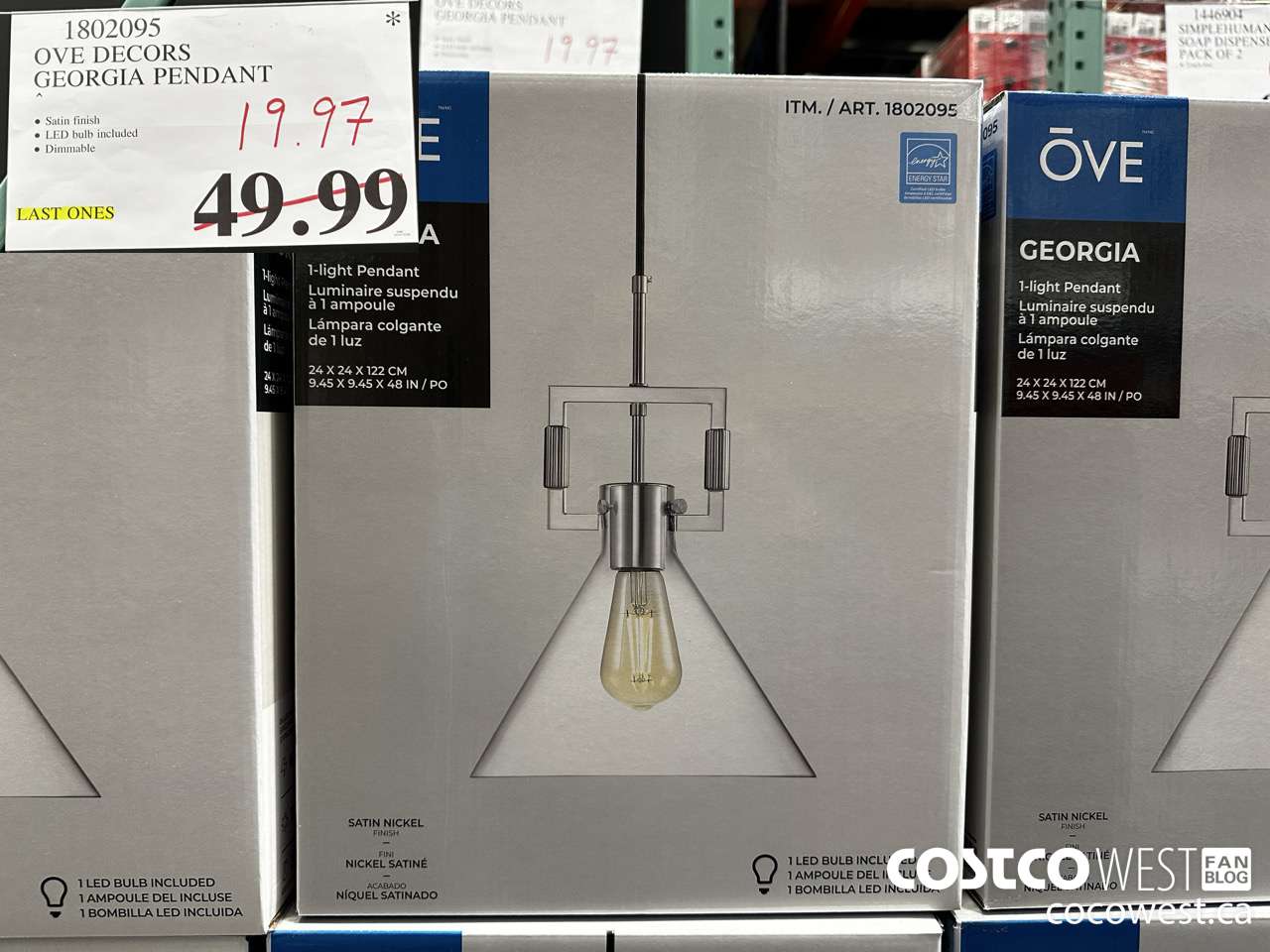 1802095 OVE DECORS GEORGIA PENDANT $19.97