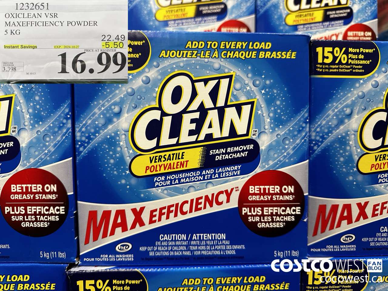 1232651 OXICLEAN VSR MAXEFFICIENCY POWDER 5 KG ($5.50 INSTANT SAVINGS EXPIRES ON 2024-10-27) $16.99