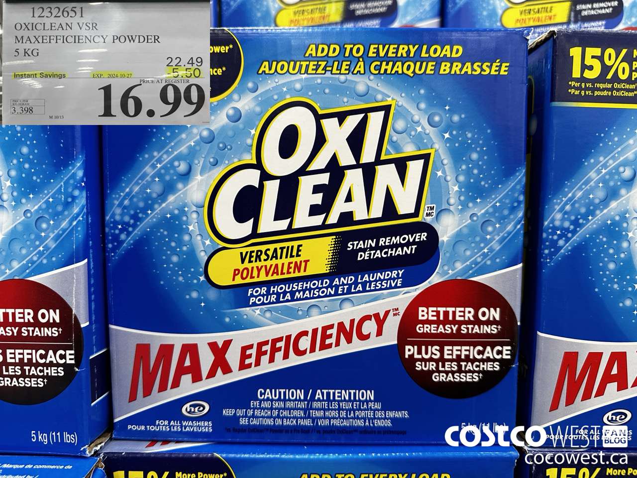 1232651 OXICLEAN VSR MAXEFFICIENCY POWDER 5 KG ($5.50 INSTANT SAVINGS EXPIRES ON 2024-10-27) $16.99